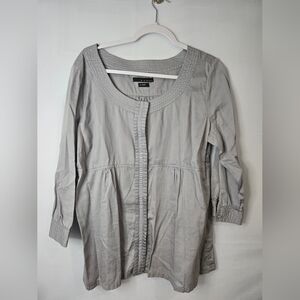 Old Navy Gray Women's Button Down Top Ruffle Accent Long Sleeve Cotton Size XL